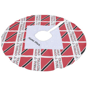 Trinidad and Tobago Flag Tiled Personalized Faux Linen Tree Skirt
