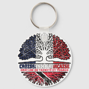 Trinidad and Tobago French France Tree Roots Flag Keychain