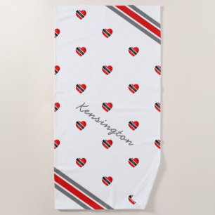 Trinidad and Tobago Heart Flag with Name on WHITE Beach Towel