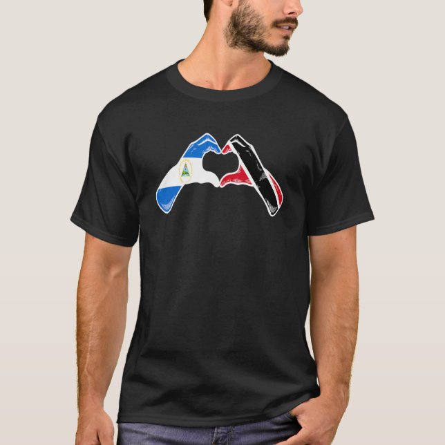 Trinidad And Tobago Nicaragua Flag Heart Mix Herit T-Shirt (Front)