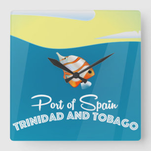 Trinidad and Tobago Port of Spain travel poster Square Wall Clock