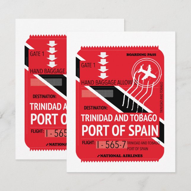 trinidad and tobago port of spain travel ticket (Front/Back)