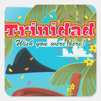 Trinidad cartoon travel poster square sticker