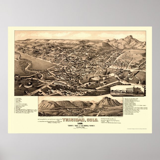 Trinidad, CO Panoramic Map - 1882 Poster (Front)