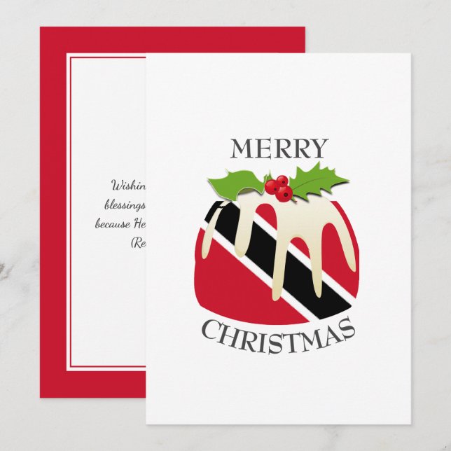 TRINIDAD FLAG | Christmas Pudding | Festive Holiday Card (Front/Back)