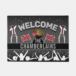Trinidad Flag with Party People and Family Name Doormat