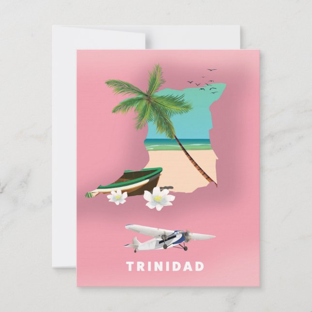 Trinidad map illustrated travel poster. (Front)