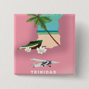 Trinidad map illustrated travel poster. 2 inch square button