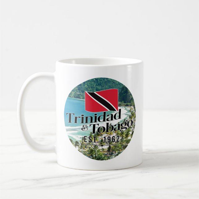 "Trinidad & Tobago Est. 1962" Beach With Flag Coffee Mug (Left)
