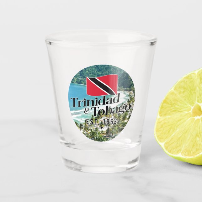 "Trinidad & Tobago Est. 1962" Beach With Flag Shot Glass (Front)