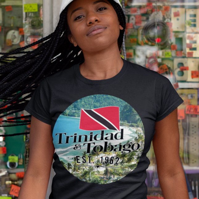 "Trinidad & Tobago Est. 1962" Beach With Flag T-Shirt (Creator Uploaded)
