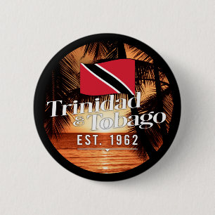 "Trinidad & Tobago Est. 1962" Sunset With Flag 2 Inch Round Button