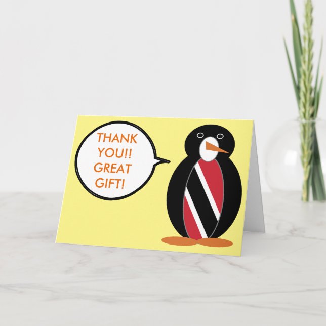 Trinidad Tobago Flag Talking Ms. Penguin Thank You Card (Front)