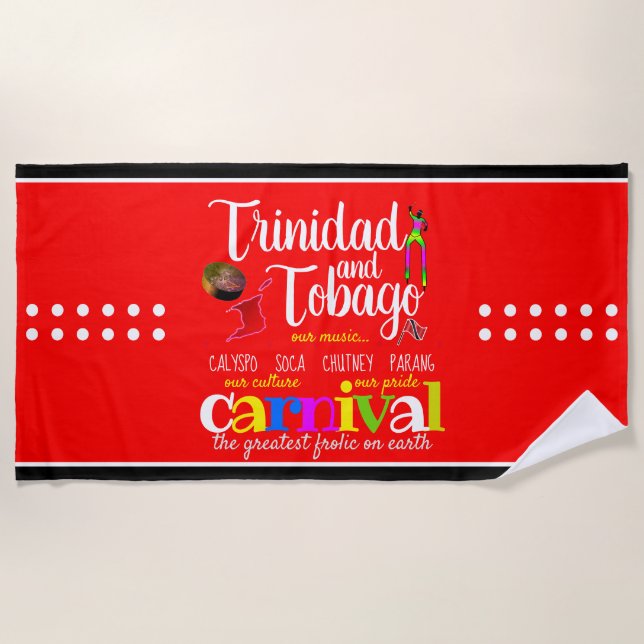Trinidad & Tobago Our Culture Our Pride on RED Beach Towel (Front)