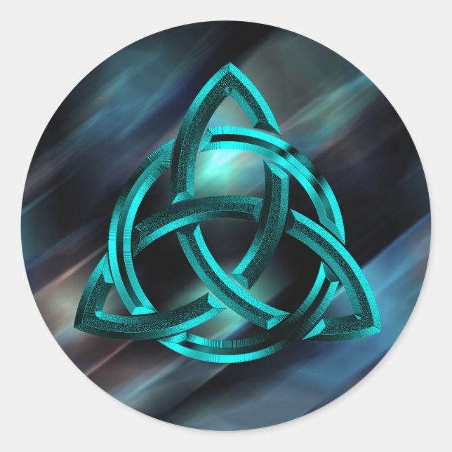 Trinity Knot Celtic Blue Metal Glitter Classic Round Sticker (Front)