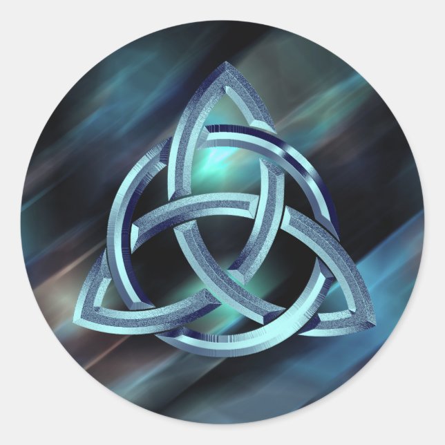 Trinity Knot Celtic Blue Metal Glitter Classic Round Sticker (Front)