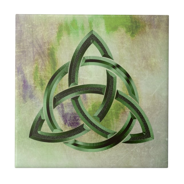 Trinity Knot Celtic Green Grunge Vintage Tile (Front)
