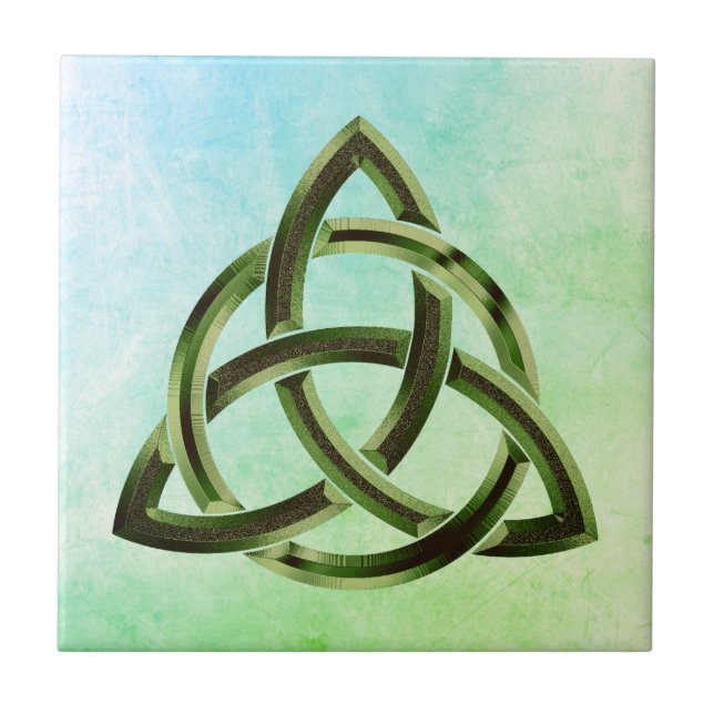 Trinity Knot Celtic Watercolor Green Metal Circled Tile (Front)