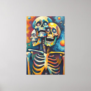 Trinity of Mortality – Abstract 3-Headed Skeleton Canvas Print