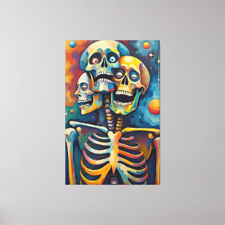 Trinity of Mortality – Abstract 3-Headed Skeleton Canvas Print
