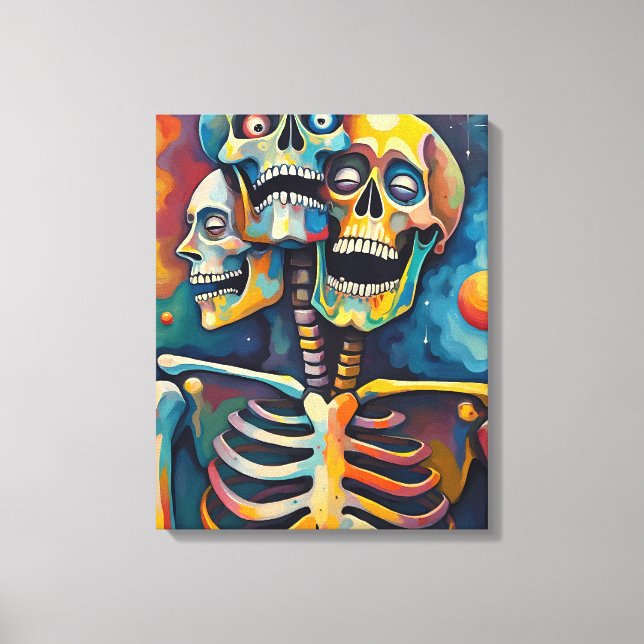 Trinity of Mortality – Abstract 3-Headed Skeleton Canvas Print (Front)
