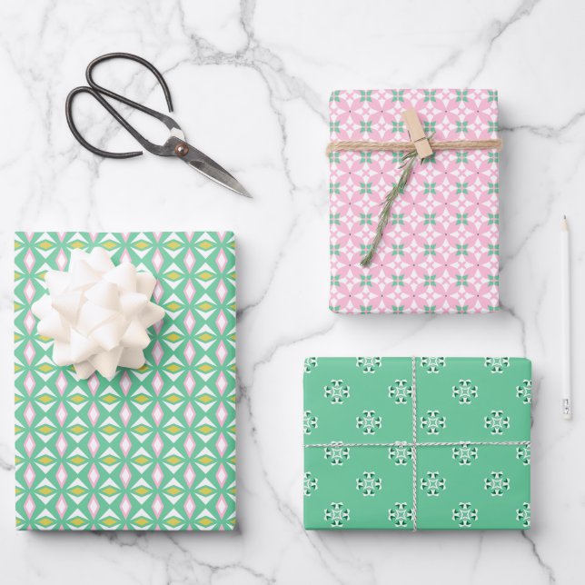 Trio 3 Geometric Patterns Set of Wrapping Paper (Front)