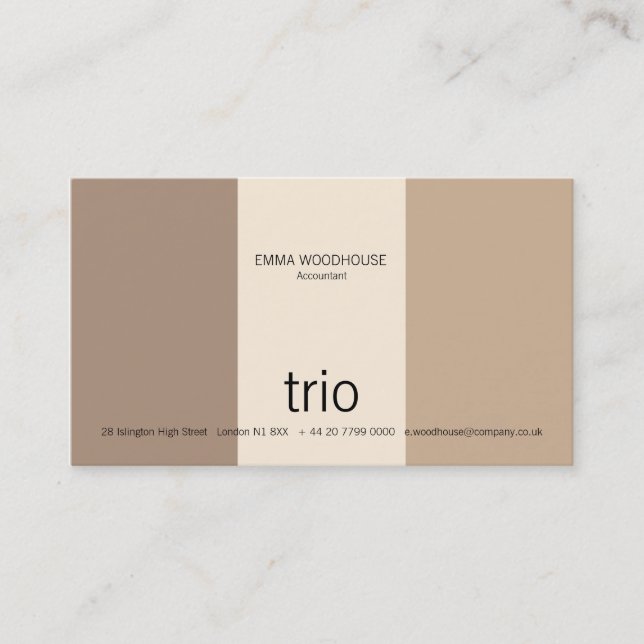 Trio Cream, Tan & Brown Business Card (Front)
