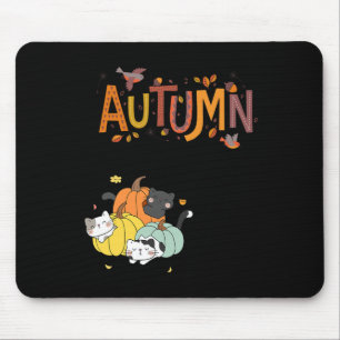 Trio Cute Pumpkin Cats Hello Fall Autumn Funny  Mouse Pad
