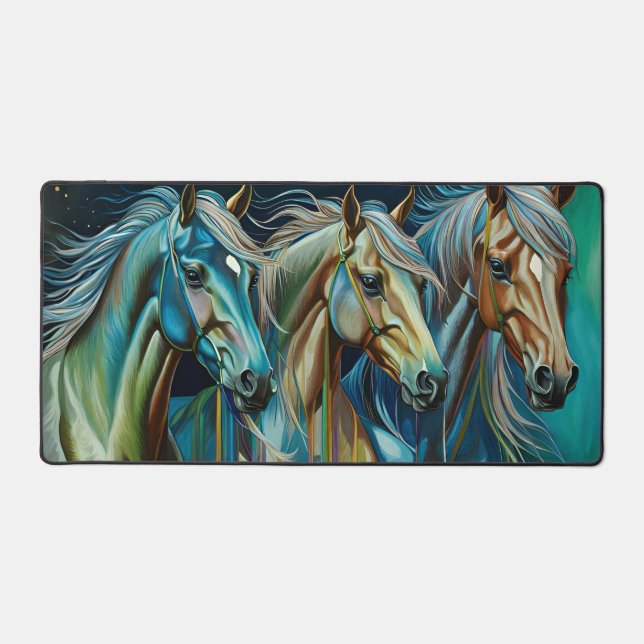 Trio de chevaux Turquoise bleu vert brun (Recto)