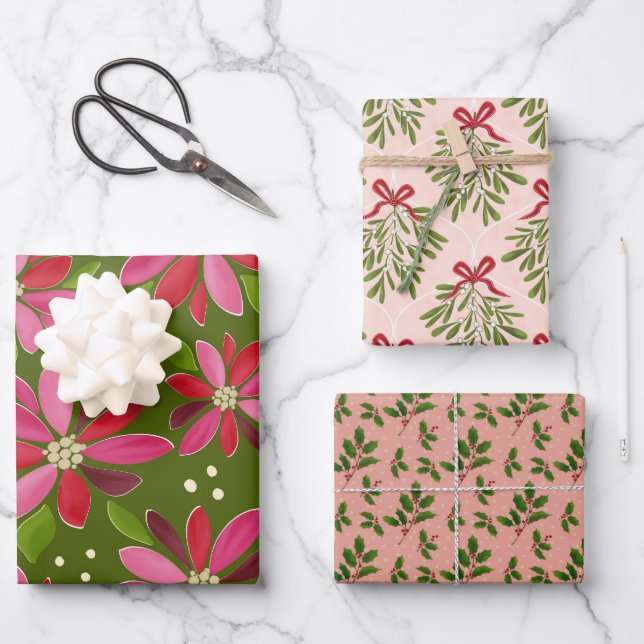 Trio de papier d'emballage floral d'hiver (Recto)