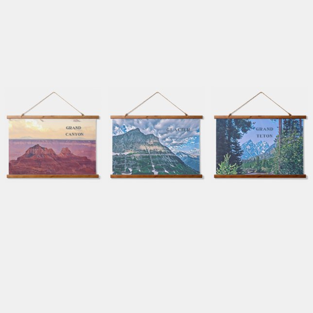 Trio de tapisserie murale en bois du parc national (Tripler)