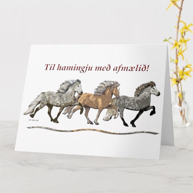 Trio in Tolt - Icelandic Horses Card (Yellow Flower)