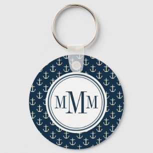 Trio Monogram Anchor Pattern Keychain