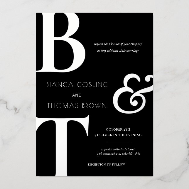 Trio Monogram Initials Black & White Wedding  (Front)