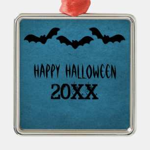 Trio of Bats Halloween Premium Ornament, Dark Blue Metal Ornament
