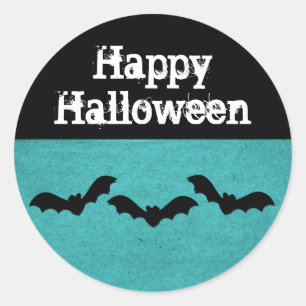 Trio of Bats Halloween Stickers, Teal Classic Round Sticker