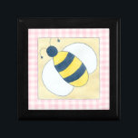 Trio of Bees with Flowers Gift Box<br><div class="desc">A trio of bees work to pollinate beautiful flowers in this awesome work by Megan Meagher. This panelled print has a tablecloth style pink chequered border. Get yours today!</div>