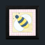 Trio of Bees with Flowers Gift Box<br><div class="desc">A trio of bees work to pollinate beautiful flowers in this awesome work by Megan Meagher. This panelled print has a tablecloth style pink chequered border. Get yours today!</div>