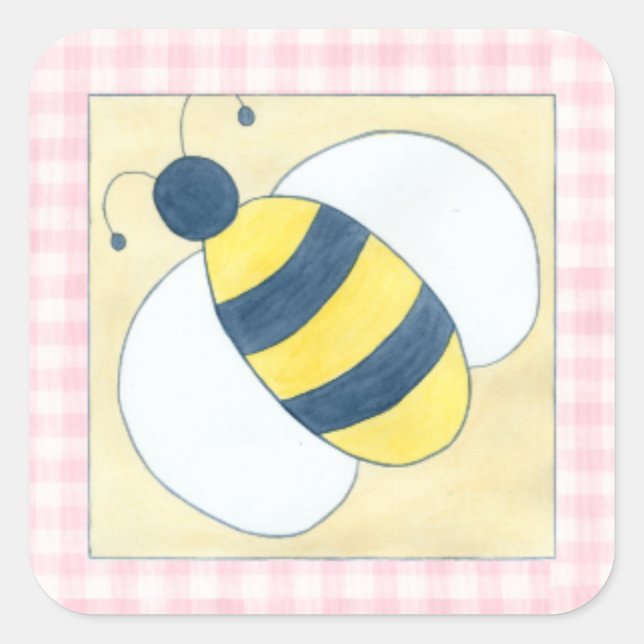 Trio of Bees with Flowers Square Sticker (Front)
