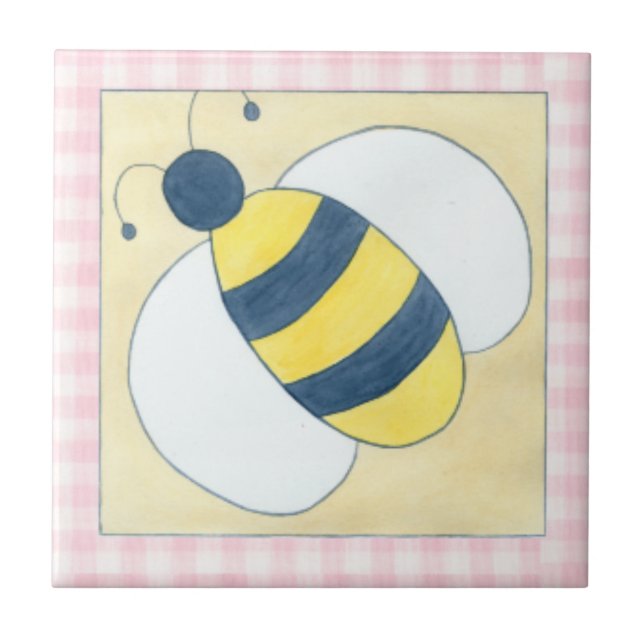 Trio of Bees with Flowers Tile (Front)