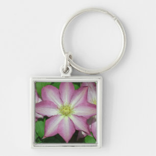 Trio of Clematis Pink and White Spring Vine Keychain
