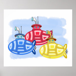 Trio of Crayon Colored Subs Poster