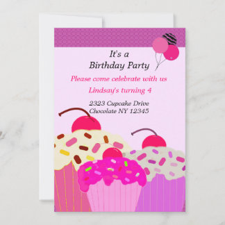 Trio of Cupcakes Birthday Party Invitation