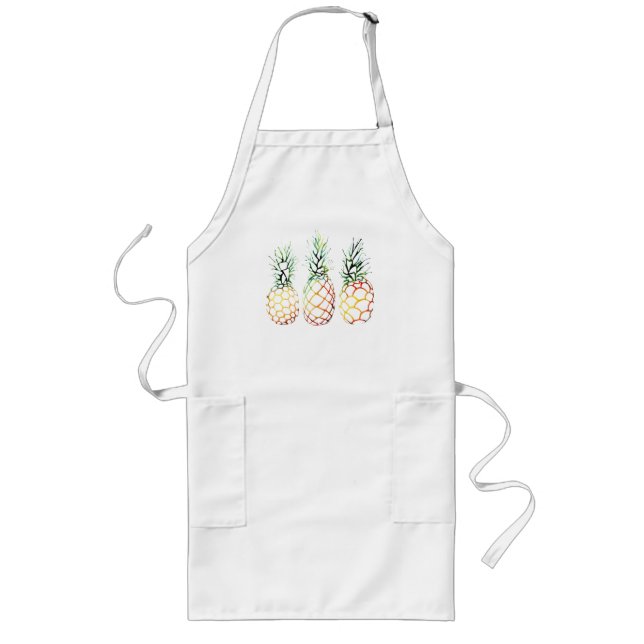Trio of Geometric Pineapples – Colorful Watercolor Long Apron (Front)