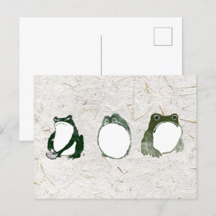 Trio of Grumpy Japanese Frogs Toads 19th Century Postcard