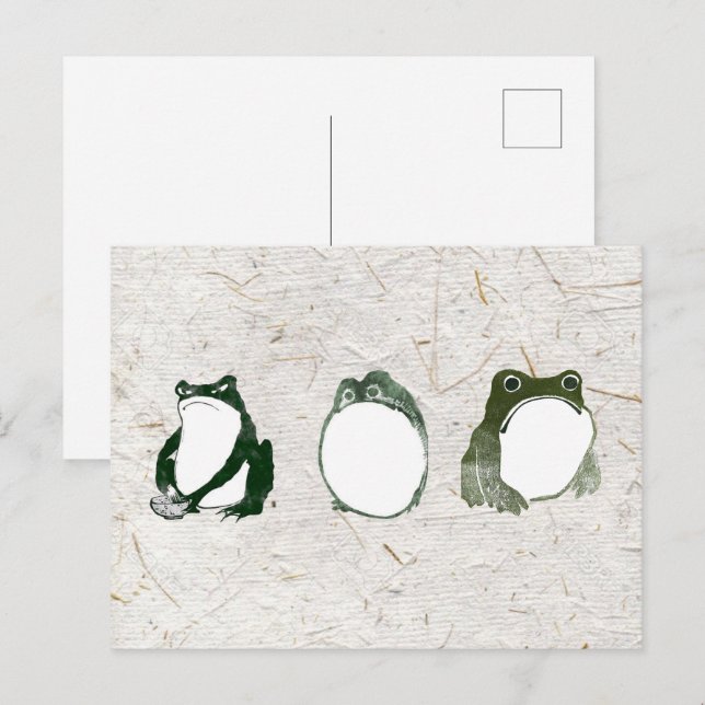 Trio of Grumpy Japanese Frogs Toads 19th Century  Postcard (Front/Back)