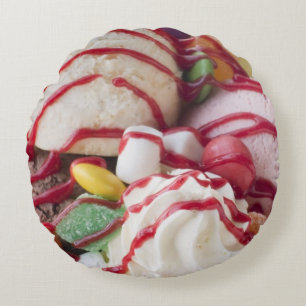 Trio of Ice Cream and Sweet Sundae Round Pillow