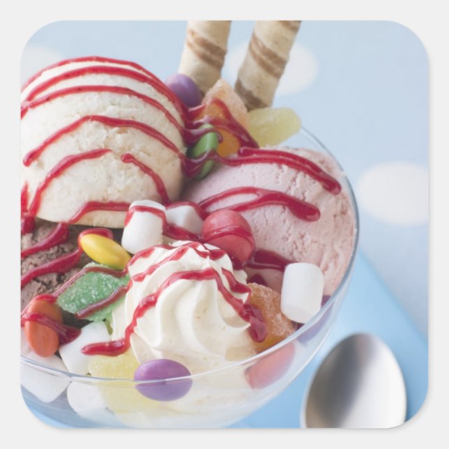 Trio of Ice Cream and Sweet Sundae Square Sticker (Front)