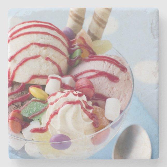 Trio of Ice Cream and Sweet Sundae Stone Coaster (Front)