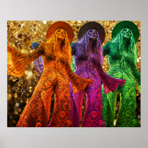 Trio Of Lady Disco Dancing in Bell Bottom Outfit  Poster